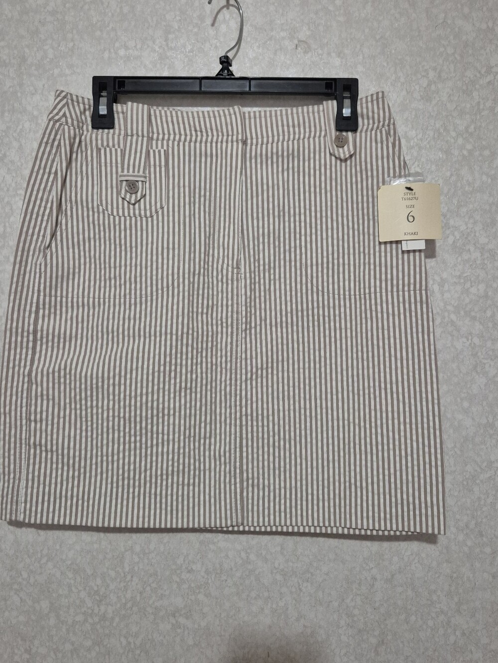 NWT Sandro Khaki and White Striped Mini Skirt ...Size:6